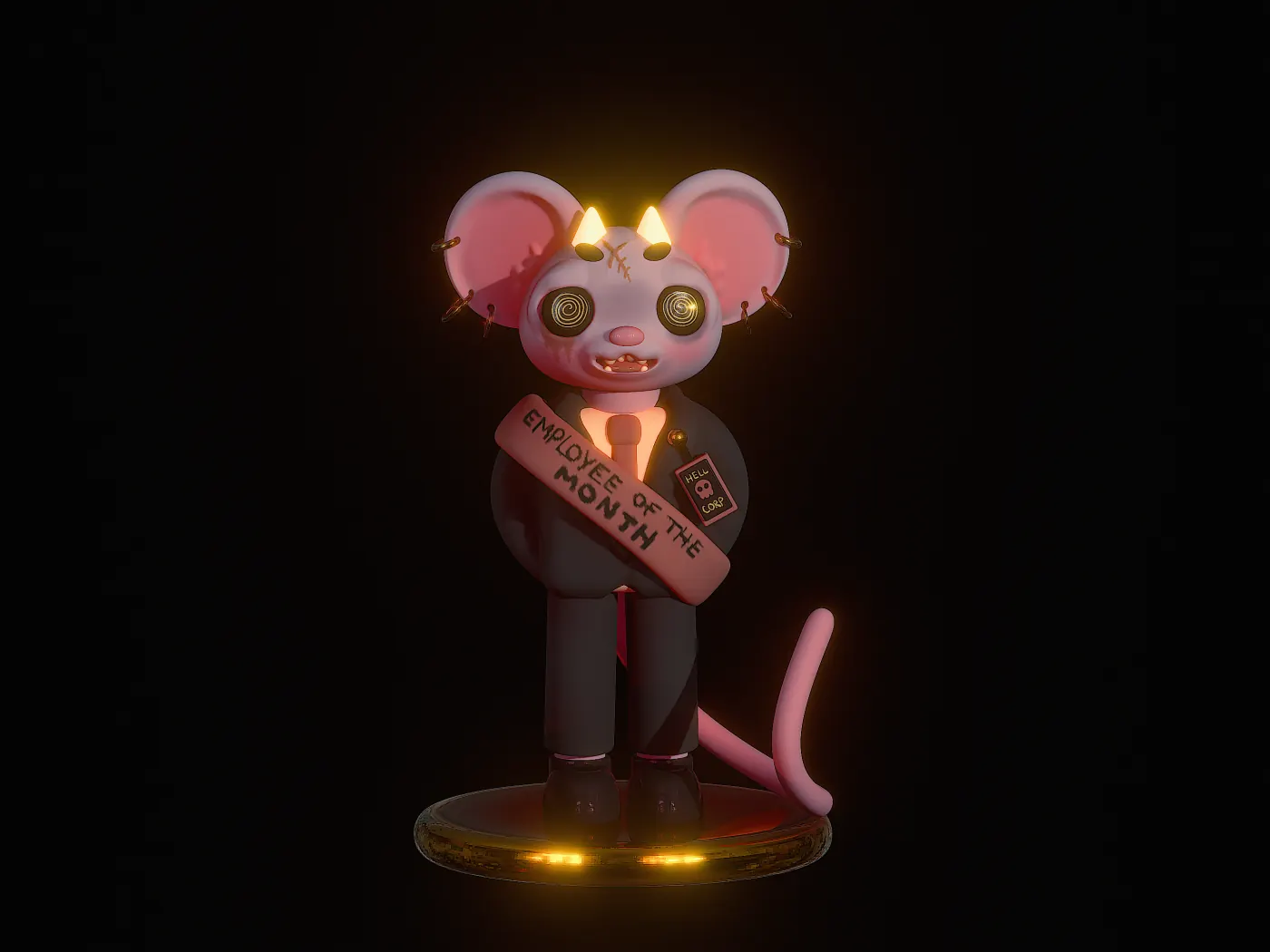 Mouse character wearing an Employee of the Month sash
